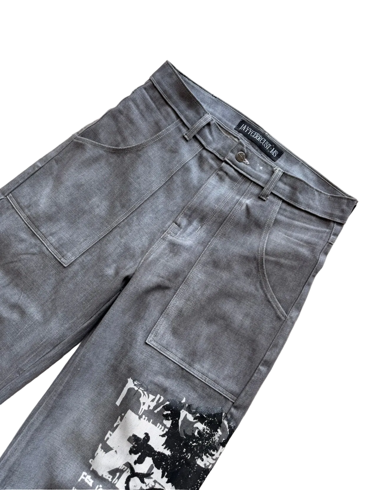 GREY WAXED DENIM PANTS