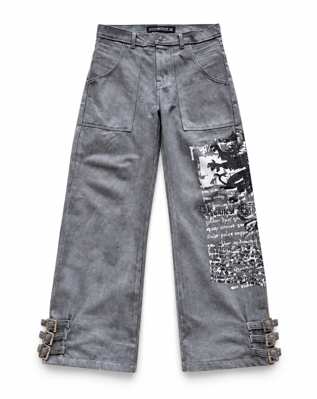 GREY WAXED DENIM PANTS
