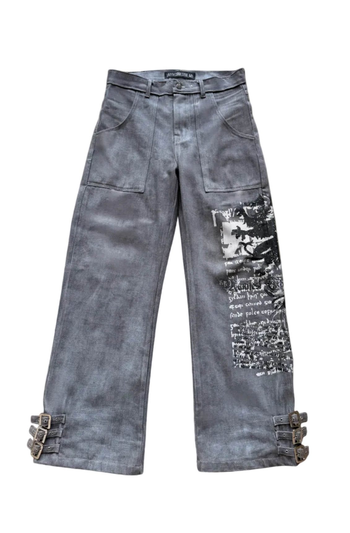GREY WAXED DENIM PANTS