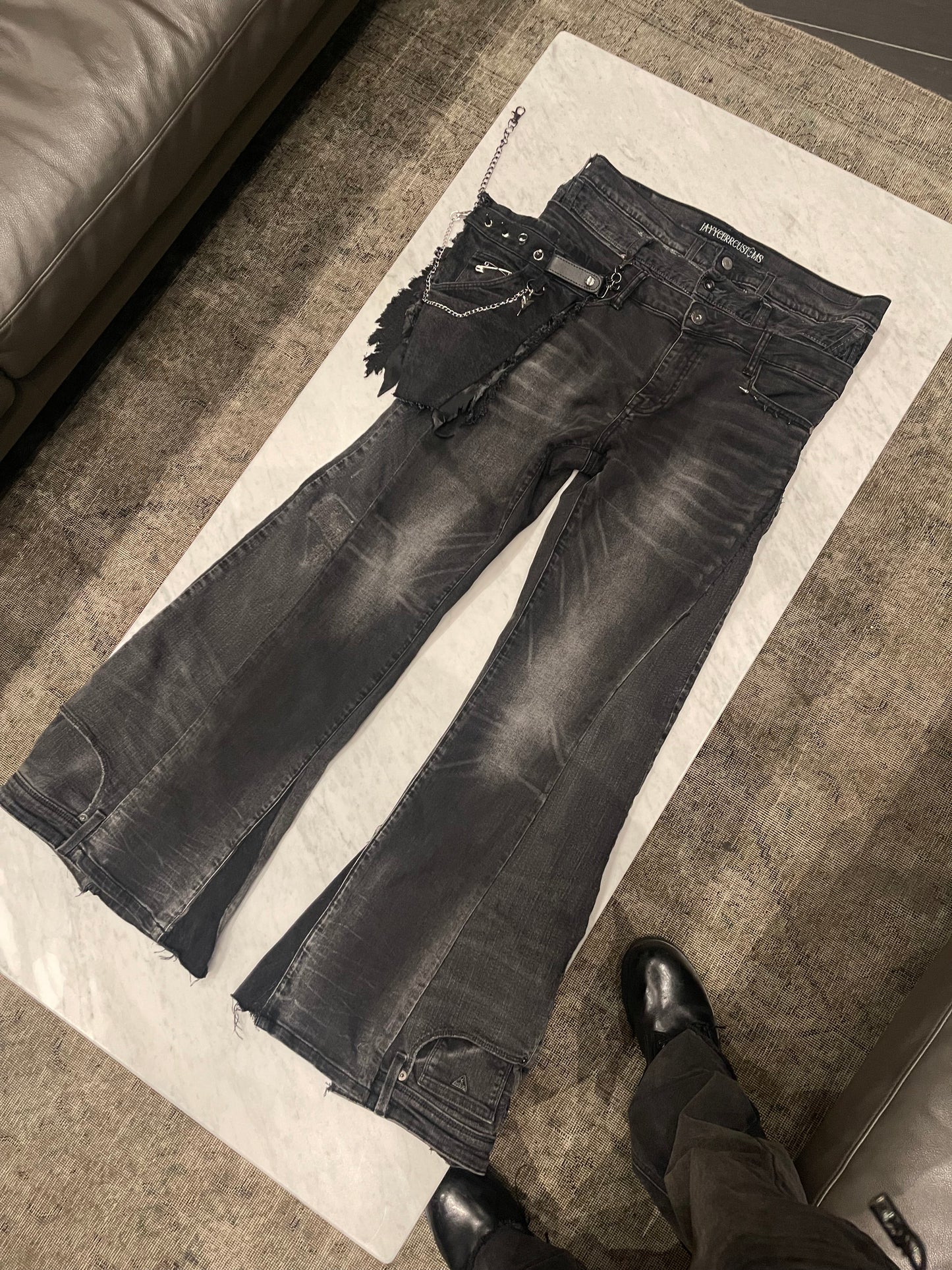 Triple Waisted Jeans + Abstract Side Pocket - 1 of 1 Handmade