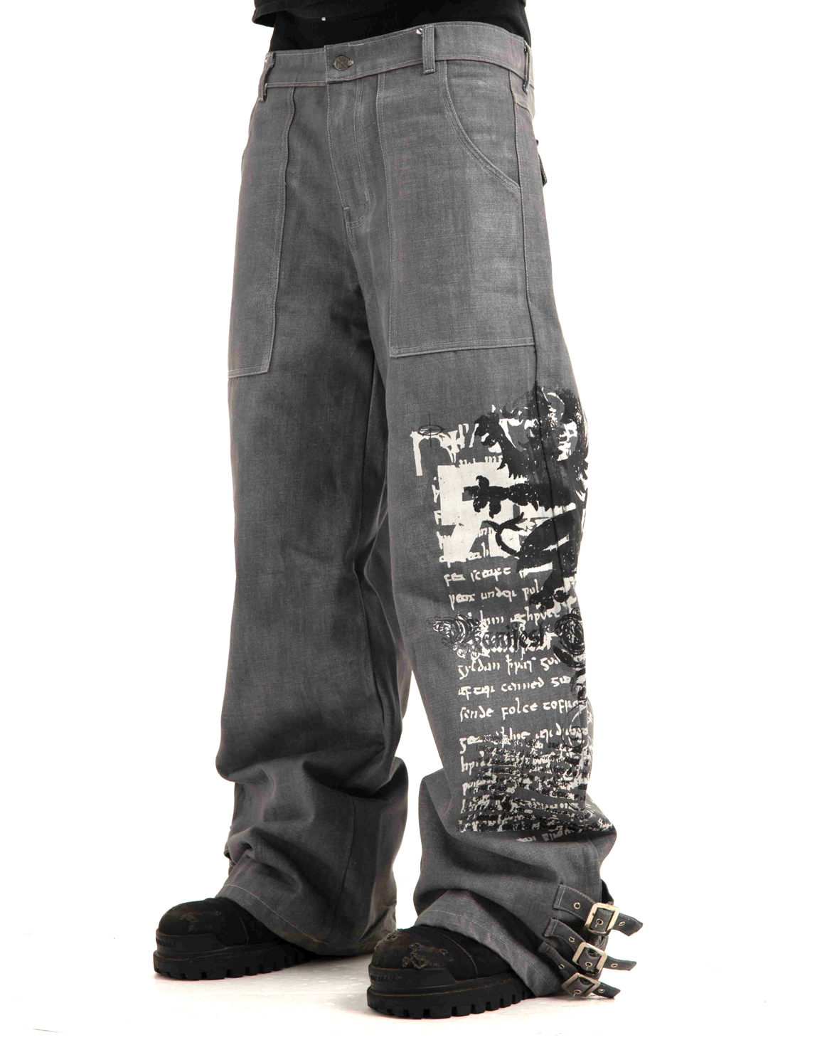 GREY WAXED DENIM PANTS