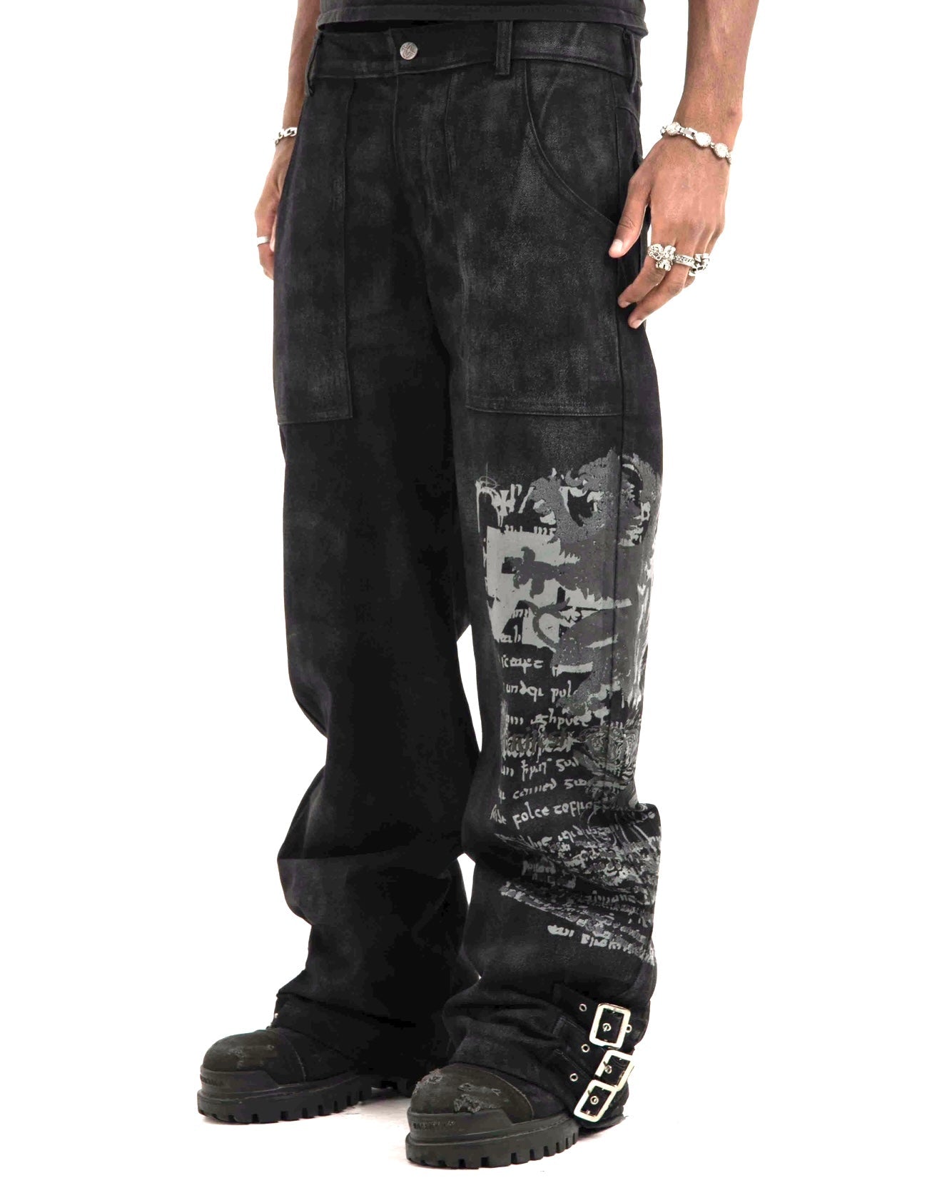 BLACK WAXED DENIM PANTS