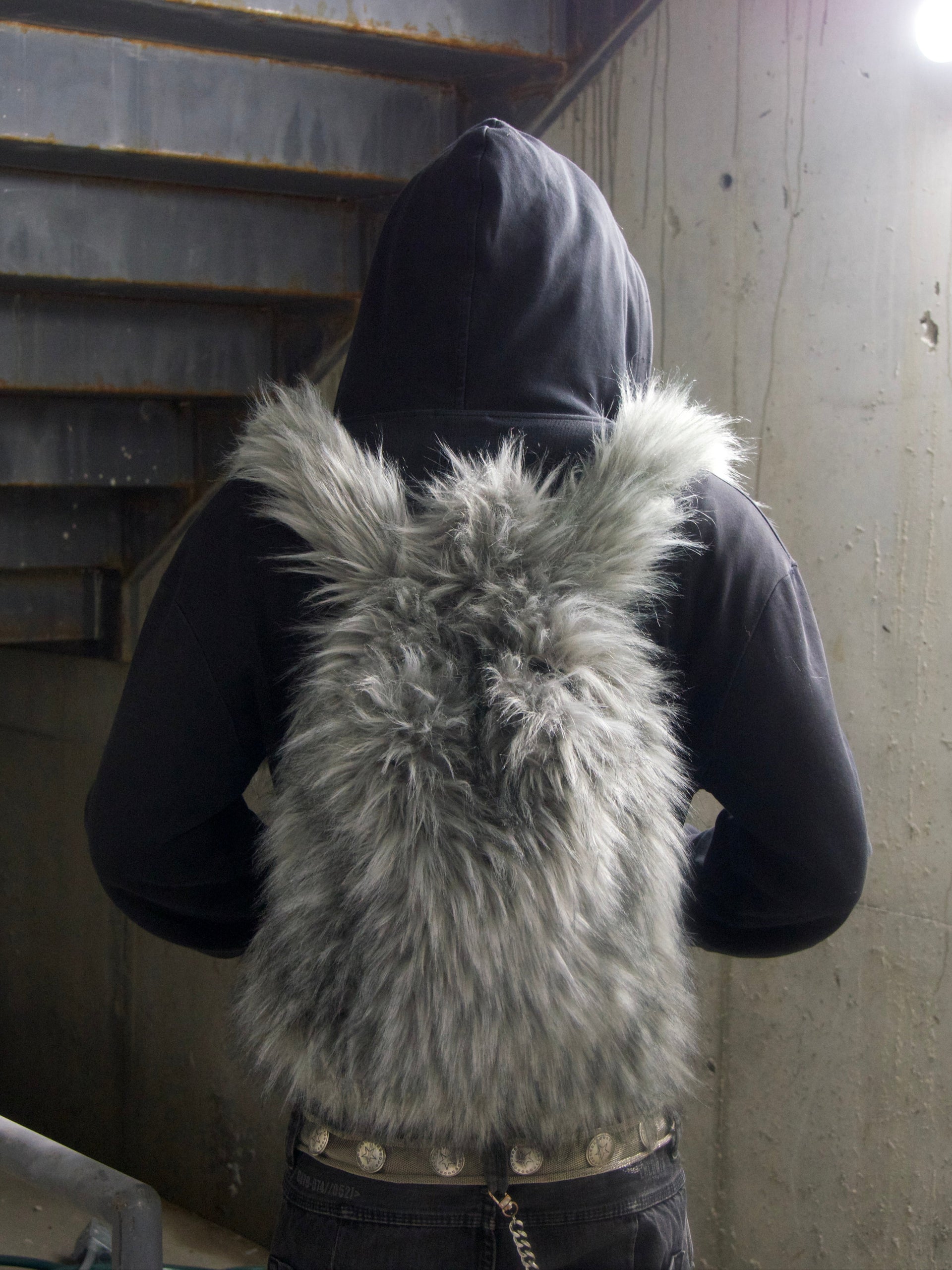 GREY FUR BACKPACK